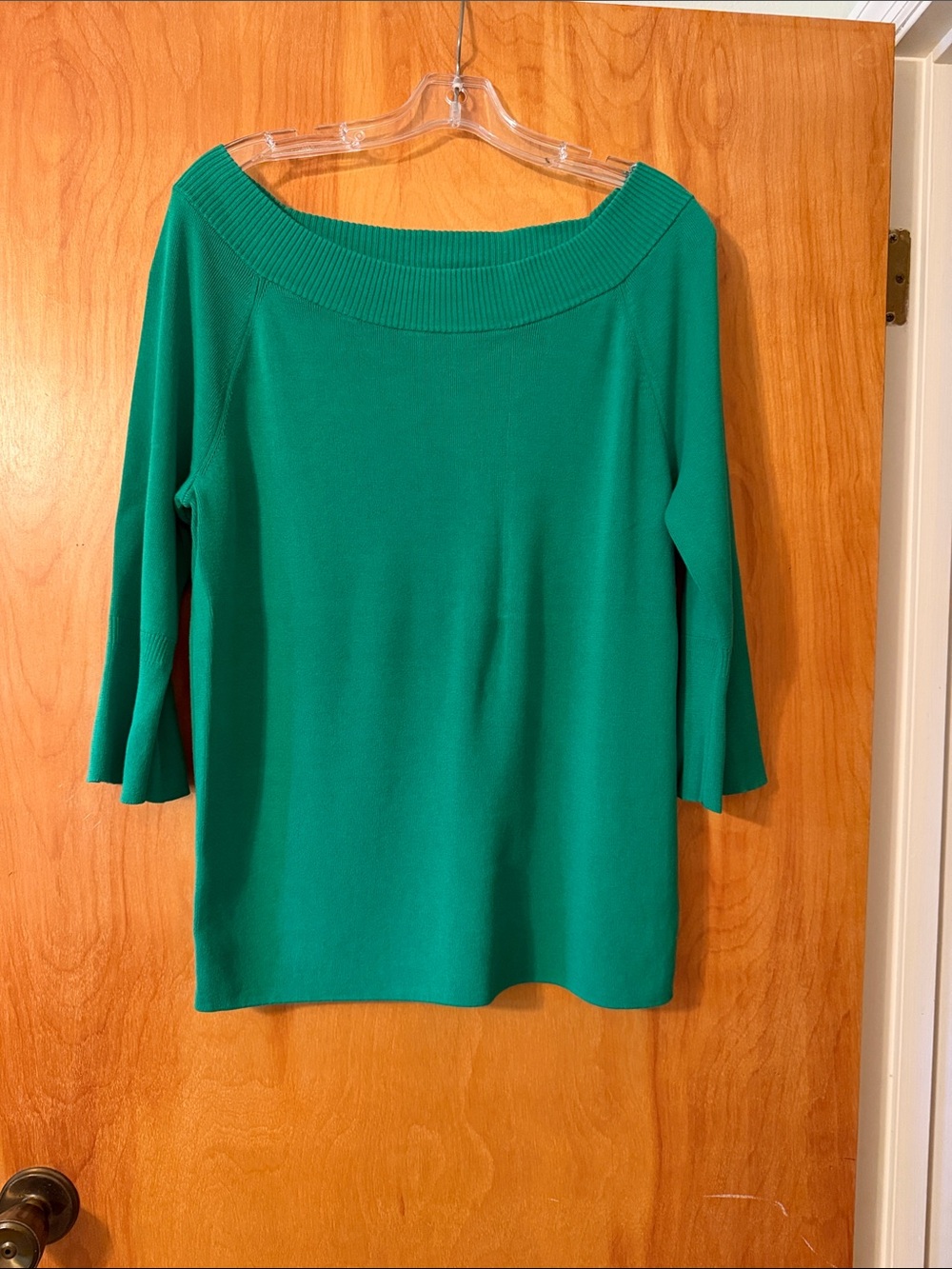 Talbots Women’s Green Boatneck Knit Sweater with 3/4 bell sleeve